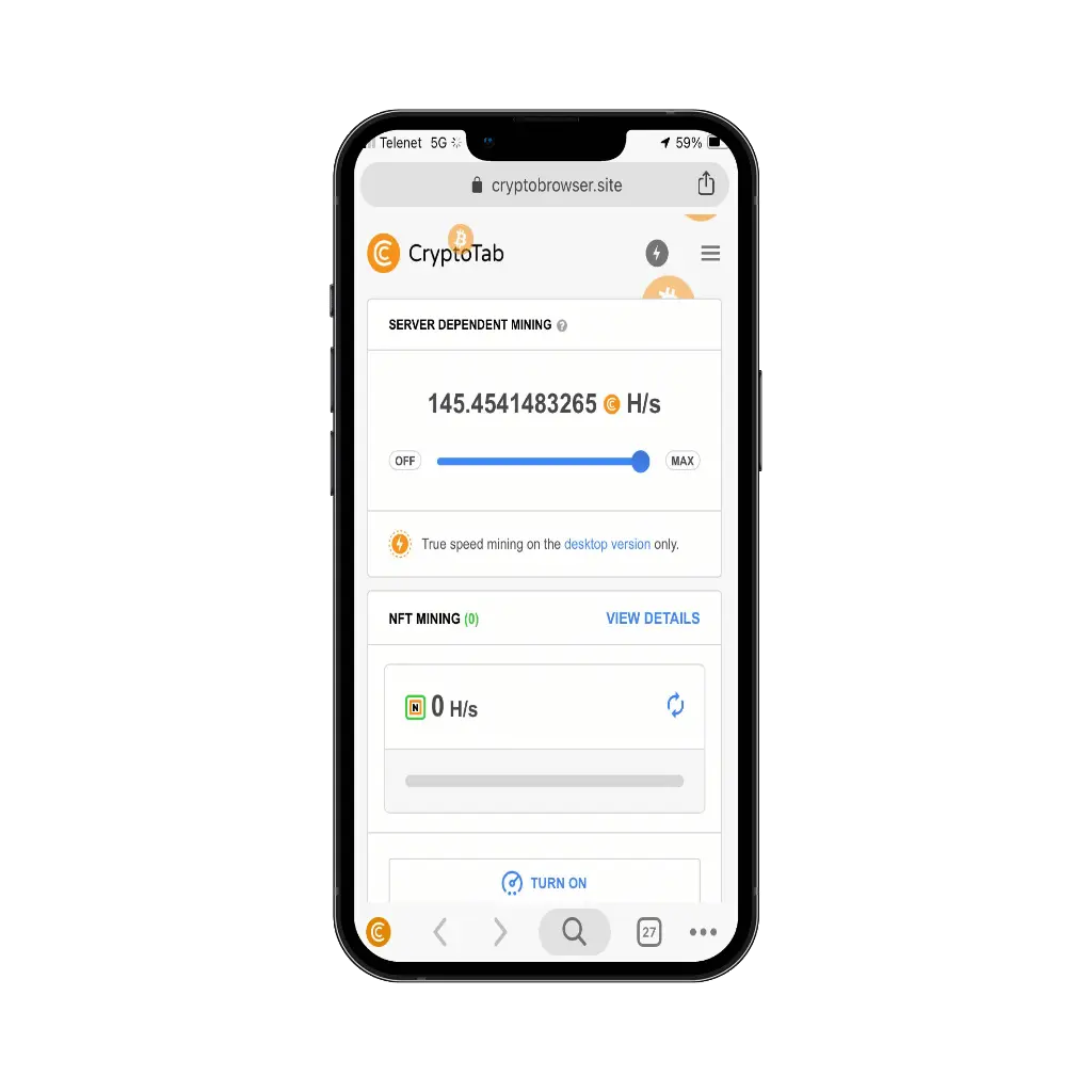 CryptoTab browser mining for Bitcoin with built-in mining features
